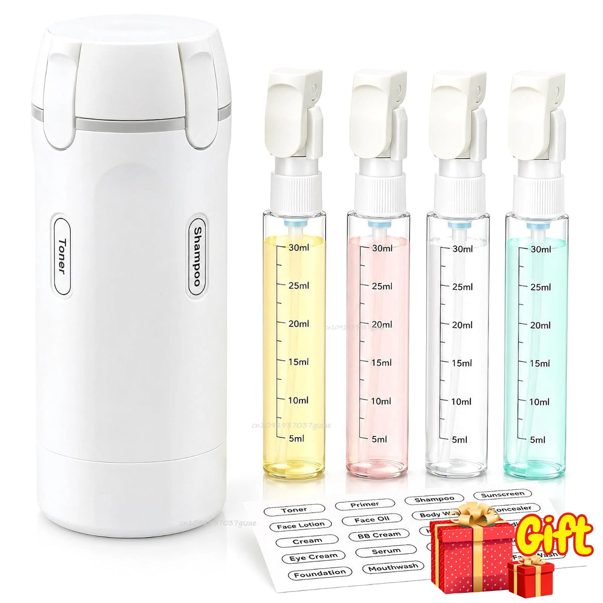 Botellas Recargables 4 en 1 para Gym, Viajes, Champú, Gel de baño, lociones.