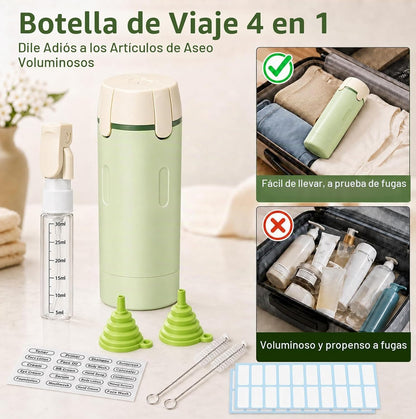 Flacons rechargeables 4 en 1 pour salle de sport, voyages, shampoing, gel douche, lotions.
