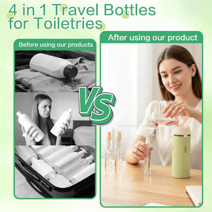 Botellas Recargables 4 en 1 para Gym, Viajes, Champú, Gel de baño, lociones.