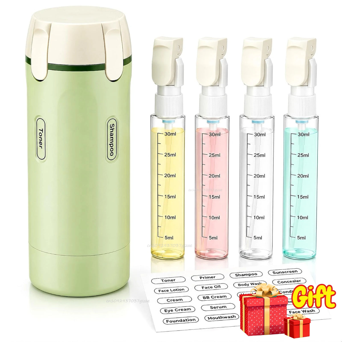 Botellas Recargables 4 en 1 para Gym, Viajes, Champú, Gel de baño, lociones.