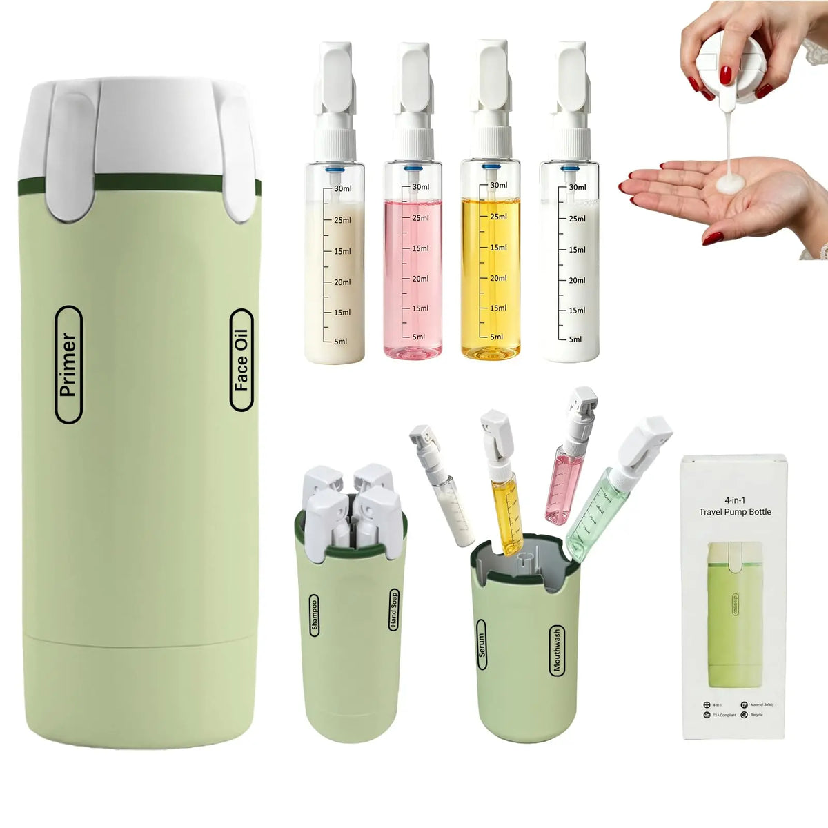 Botellas Recargables 4 en 1 para Gym, Viajes, Champú, Gel de baño, lociones.